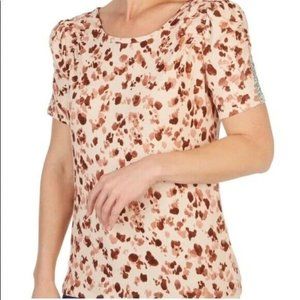 NWT Como Blu Knit Top Animal Print Plus 3X Short Sleeves Rhinestone Stretch